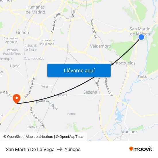 San Martín De La Vega to Yuncos map