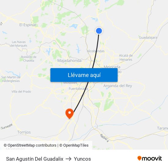 San Agustín Del Guadalix to Yuncos map