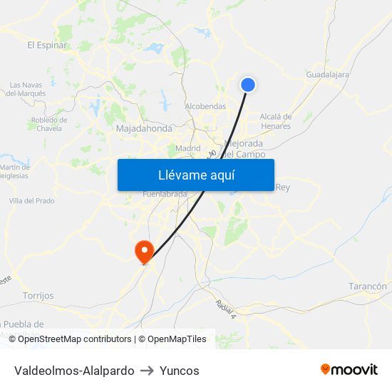 Valdeolmos-Alalpardo to Yuncos map