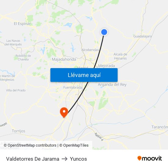 Valdetorres De Jarama to Yuncos map