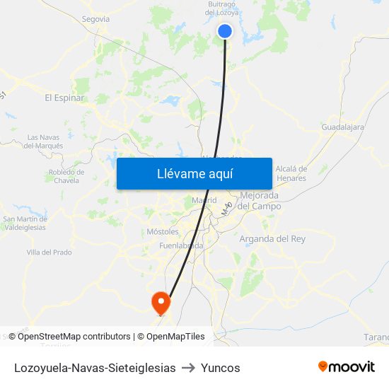 Lozoyuela-Navas-Sieteiglesias to Yuncos map