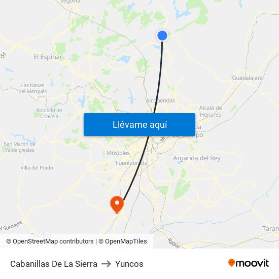 Cabanillas De La Sierra to Yuncos map