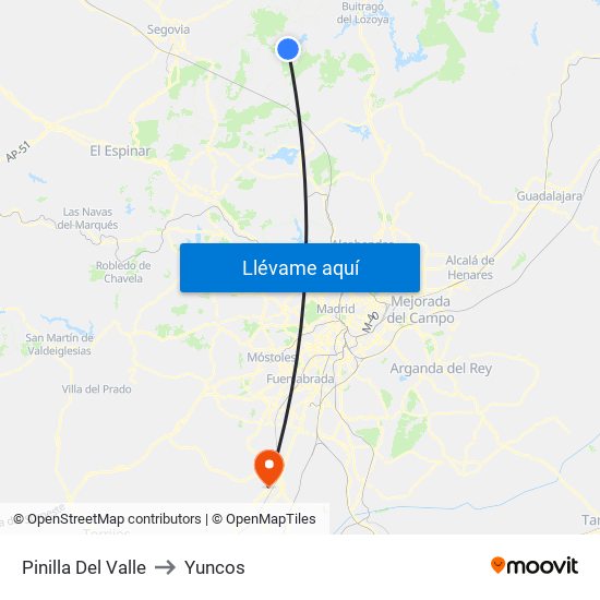 Pinilla Del Valle to Yuncos map