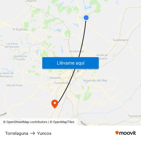 Torrelaguna to Yuncos map