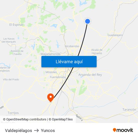 Valdepiélagos to Yuncos map