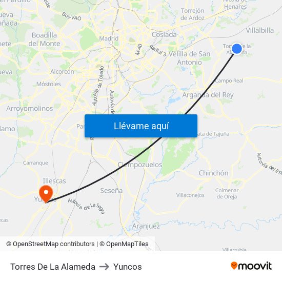 Torres De La Alameda to Yuncos map