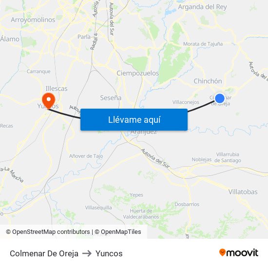 Colmenar De Oreja to Yuncos map