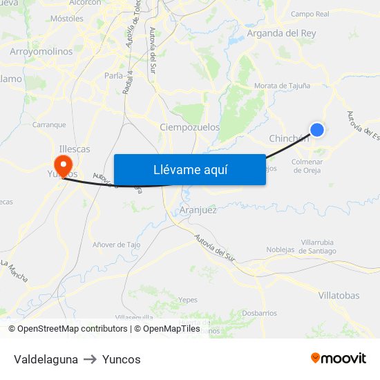 Valdelaguna to Yuncos map