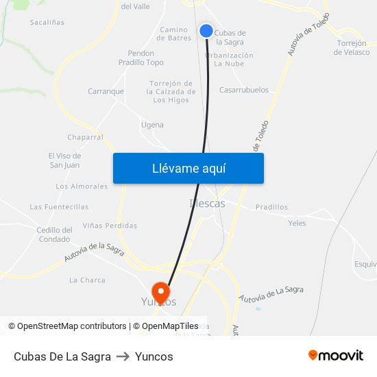 Cubas De La Sagra to Yuncos map