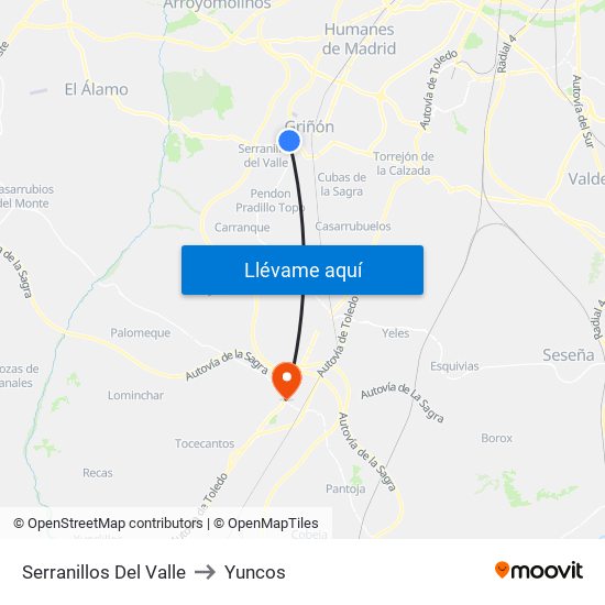 Serranillos Del Valle to Yuncos map