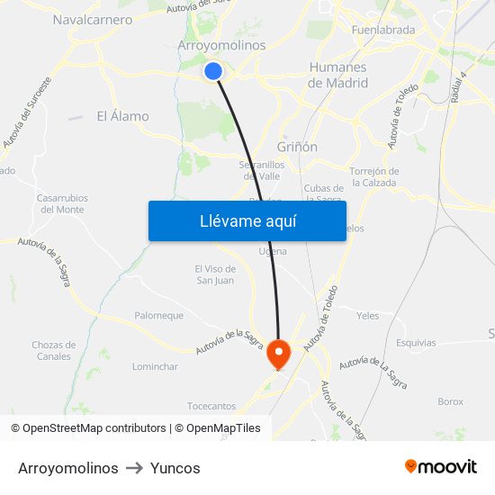 Arroyomolinos to Yuncos map