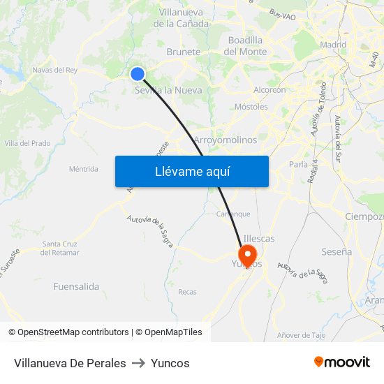 Villanueva De Perales to Yuncos map