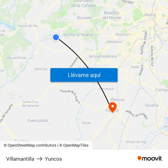 Villamantilla to Yuncos map
