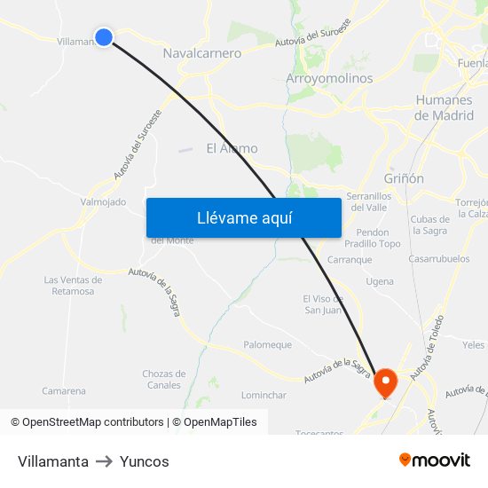 Villamanta to Yuncos map