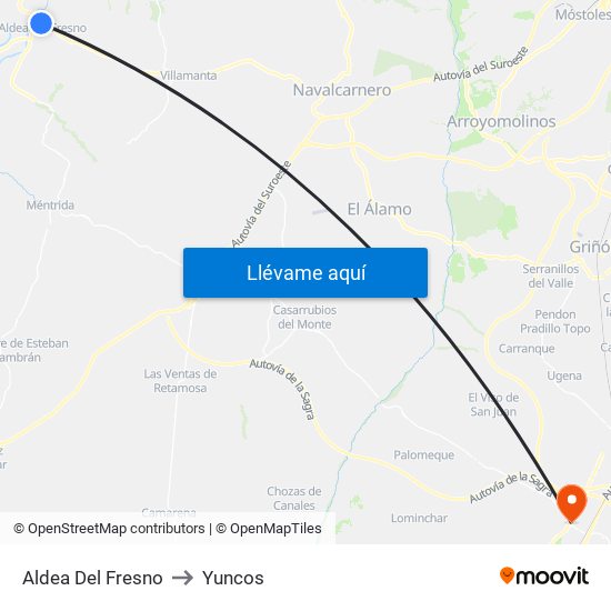 Aldea Del Fresno to Yuncos map