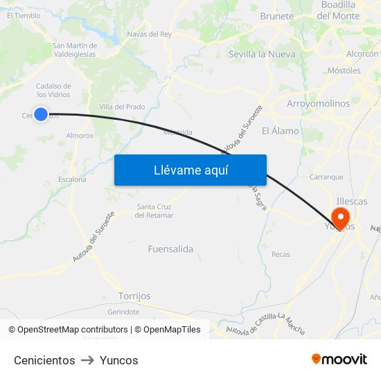 Cenicientos to Yuncos map