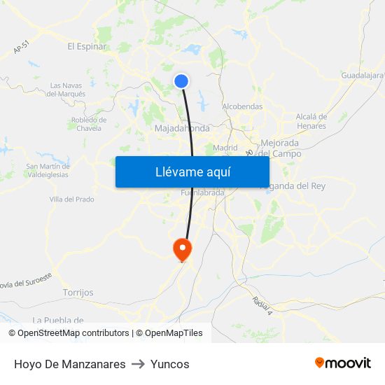 Hoyo De Manzanares to Yuncos map