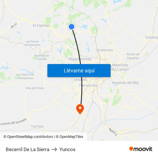 Becerril De La Sierra to Yuncos map