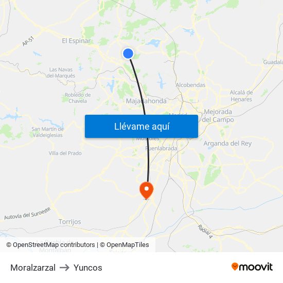 Moralzarzal to Yuncos map