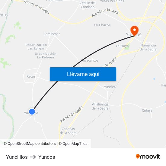 Yunclillos to Yuncos map
