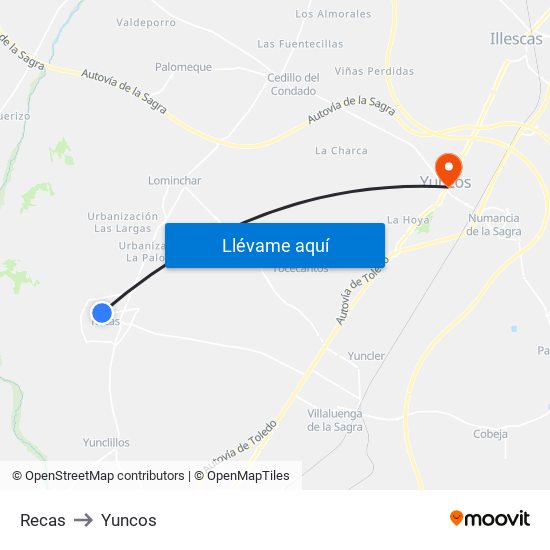 Recas to Yuncos map