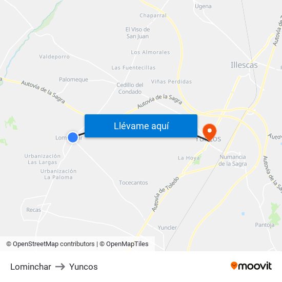 Lominchar to Yuncos map