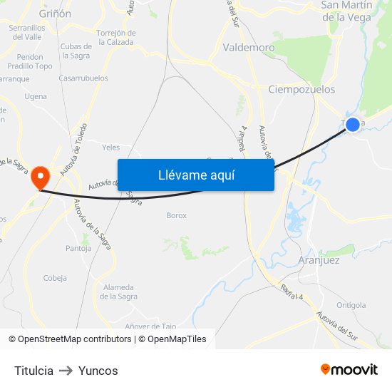 Titulcia to Yuncos map