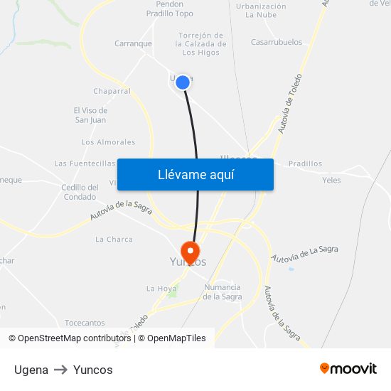 Ugena to Yuncos map