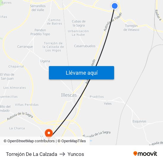 Torrejón De La Calzada to Yuncos map