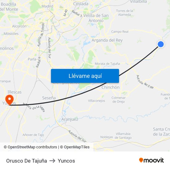 Orusco De Tajuña to Yuncos map