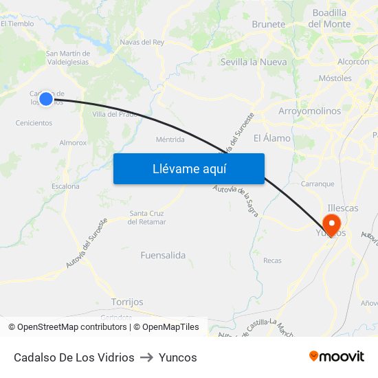 Cadalso De Los Vidrios to Yuncos map