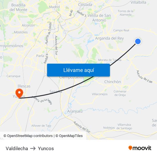 Valdilecha to Yuncos map