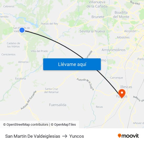 San Martín De Valdeiglesias to Yuncos map