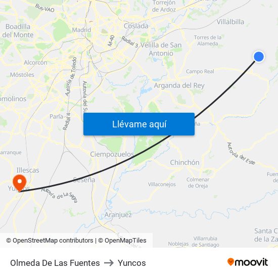 Olmeda De Las Fuentes to Yuncos map