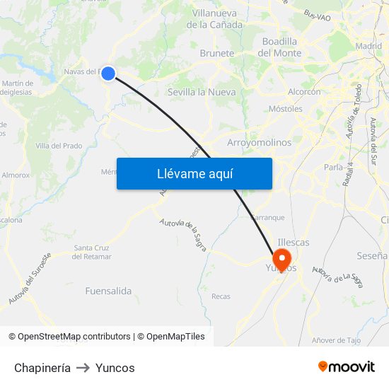 Chapinería to Yuncos map