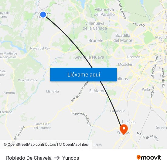 Robledo De Chavela to Yuncos map