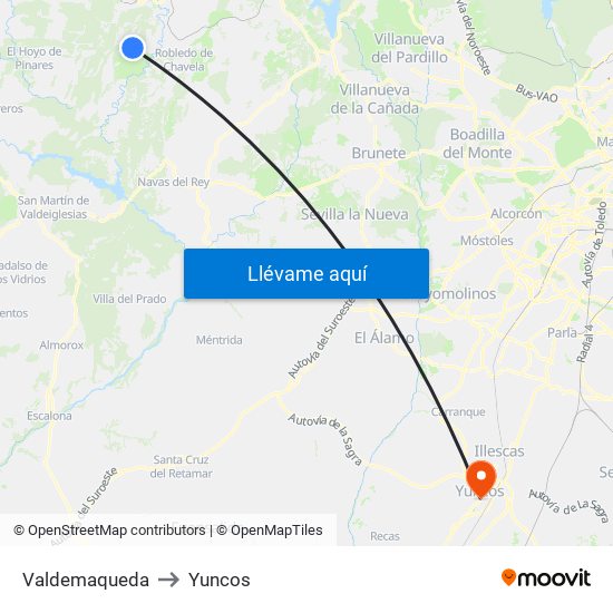 Valdemaqueda to Yuncos map