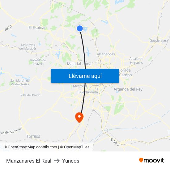 Manzanares El Real to Yuncos map