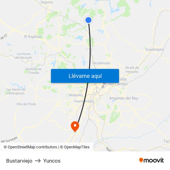 Bustarviejo to Yuncos map