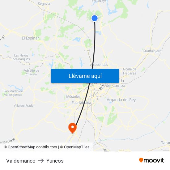 Valdemanco to Yuncos map