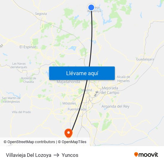 Villavieja Del Lozoya to Yuncos map