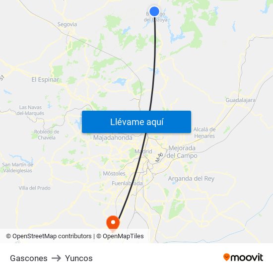 Gascones to Yuncos map