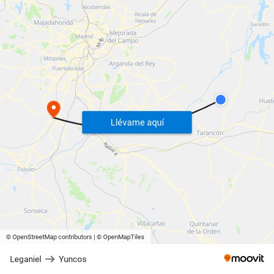 Leganiel to Yuncos map