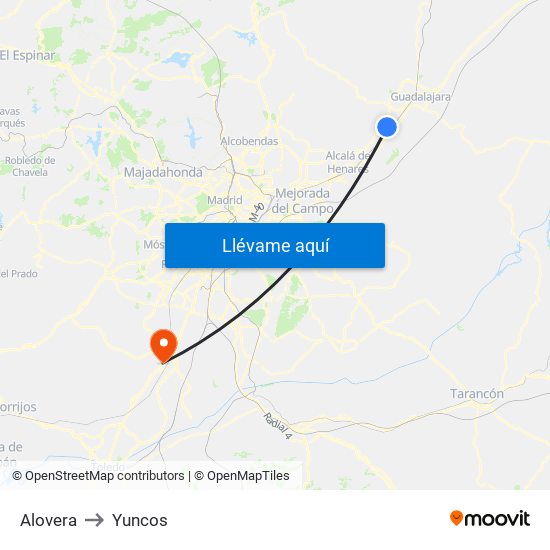 Alovera to Yuncos map