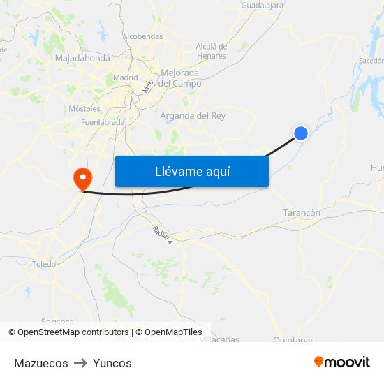 Mazuecos to Yuncos map