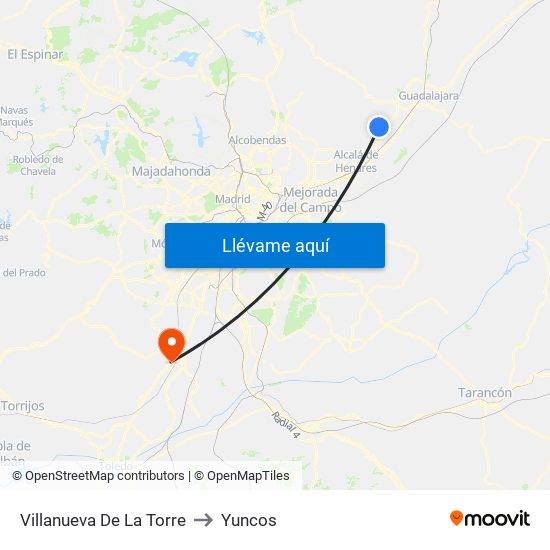 Villanueva De La Torre to Yuncos map