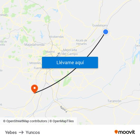 Yebes to Yuncos map
