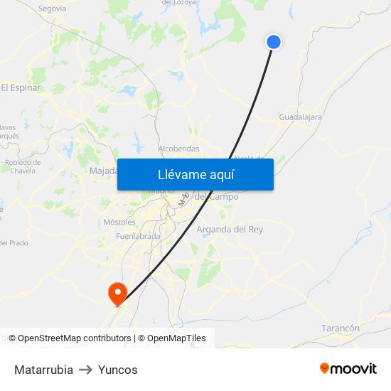 Matarrubia to Yuncos map