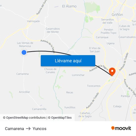 Camarena to Yuncos map