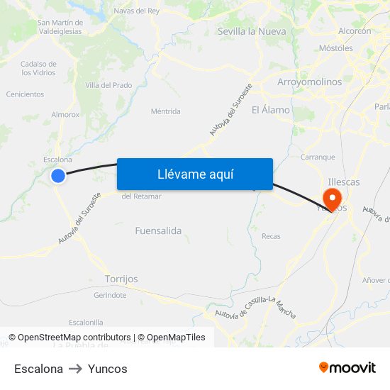 Escalona to Yuncos map